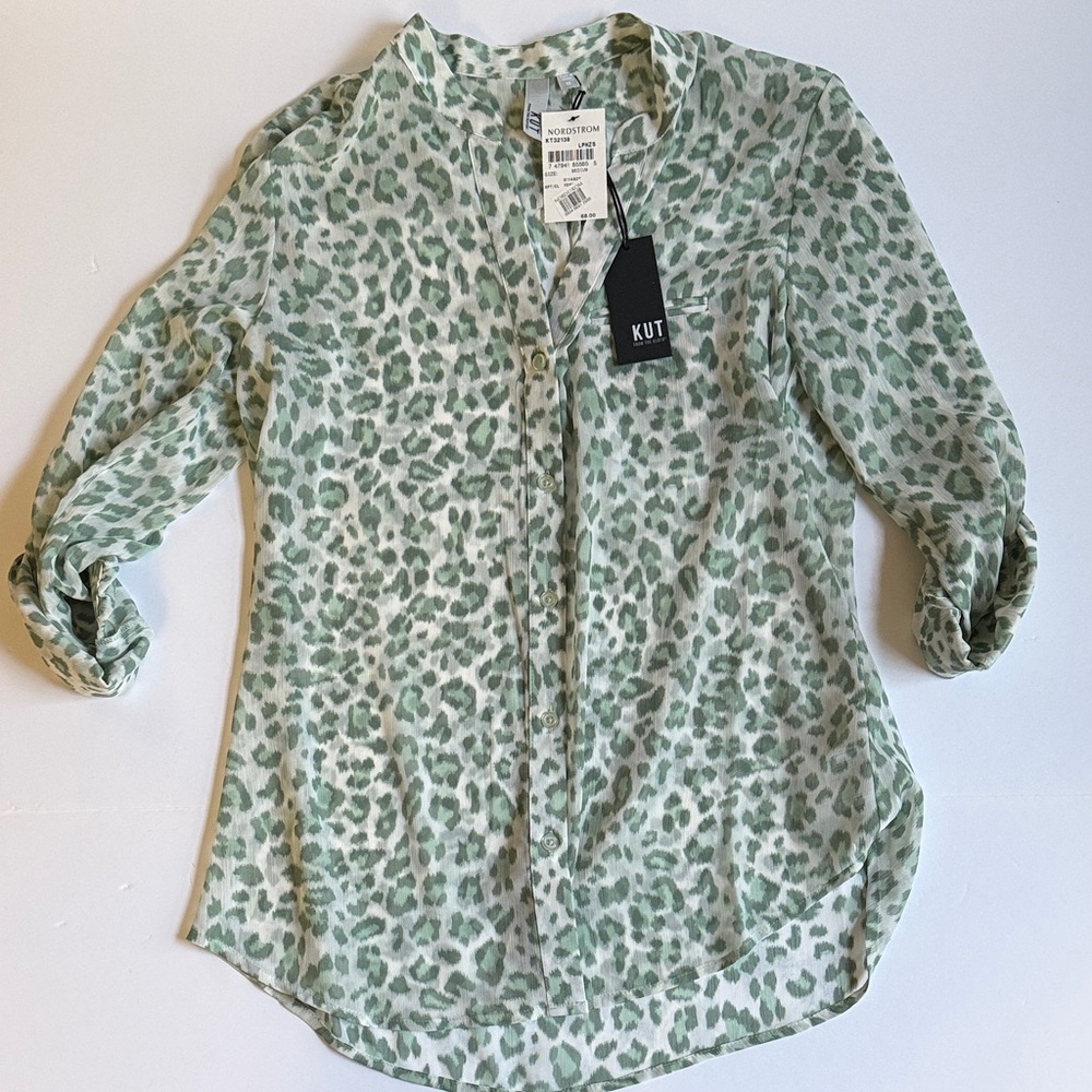 Kut from the Kloth Green Leopard Button Down Shirt